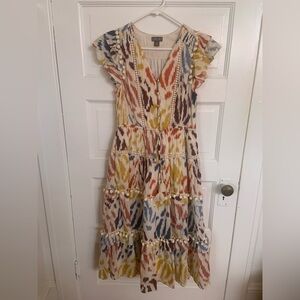 J Crew Point Sur flutter sleeve Ikat print midi dress